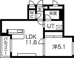 グランオルセー北大前 1LDKの間取図画像