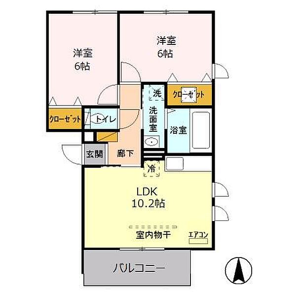 ロイヤルヒル共栄 I ｜埼玉県越谷市東越谷1丁目(賃貸アパート2LDK・1階・52.54㎡)の写真 その2