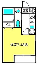 モナーク越谷 3階1Kの間取り