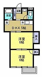 ヴィラ東川口 2DKの間取図画像