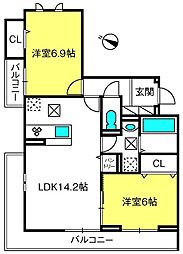 さいたま市緑区大字大門アパート 2LDKの間取図画像