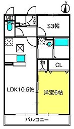 シンフォニーB 1SLDKの間取図画像