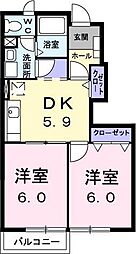 エレガントハウスB 2DKの間取図画像