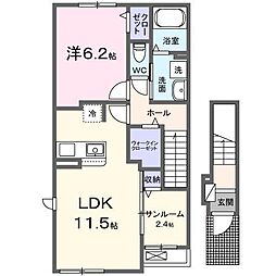 仙台市泉区七北田字白水沢アパート 1LDKの間取図画像