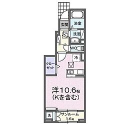 ルミエールIII 1階ワンルームの間取り