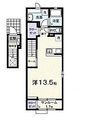 ルミエールIII 2階ワンルームの間取り