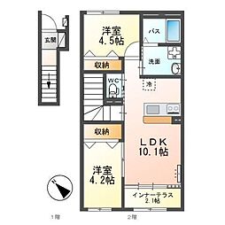 グランデージ桜 2階2LDKの間取り