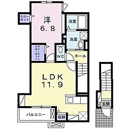 中田町アパート 2階1LDKの間取り