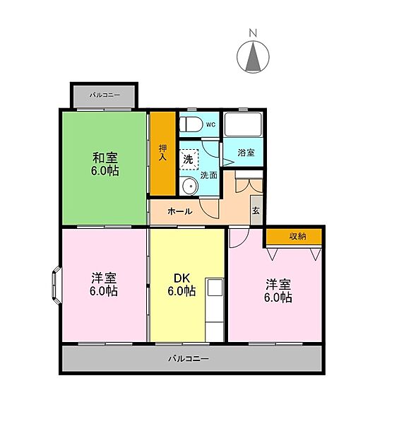 ムスカリII B101｜静岡県焼津市五ケ堀之内(賃貸マンション3DK・1階・55.68㎡)の写真 その3