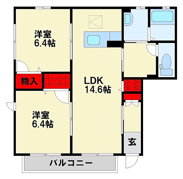 ソラーナ 101｜福岡県北九州市八幡西区町上津役東２丁目(賃貸アパート2LDK・2階・58.00㎡)の写真 その2