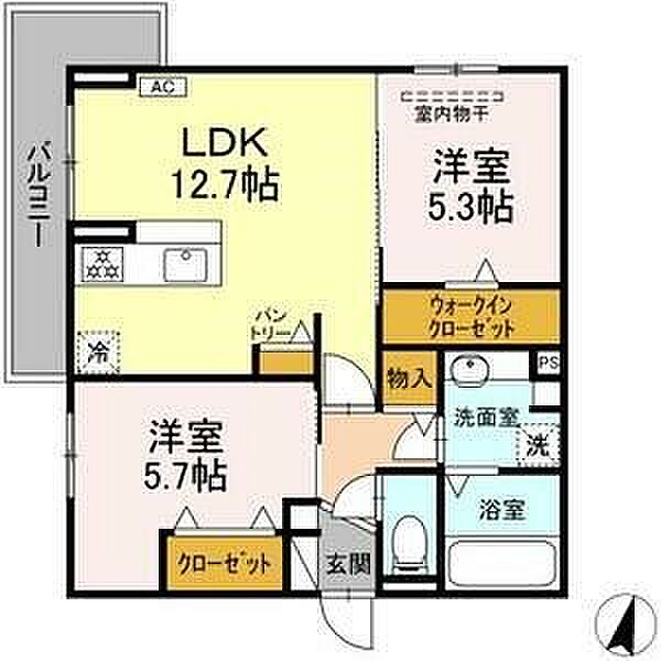 愛知県名古屋市守山区大森５丁目(賃貸アパート2LDK・3階・56.92㎡)の写真 その2