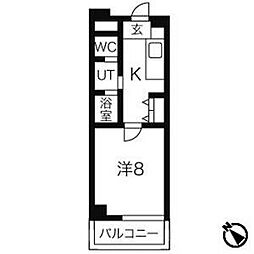 名古屋市営名城線 大曽根駅 徒歩4分の賃貸マンション 8階1Kの間取り