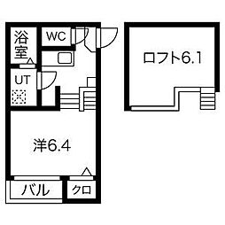 名古屋市営名城線 黒川駅 徒歩9分の賃貸アパート 2階1Kの間取り
