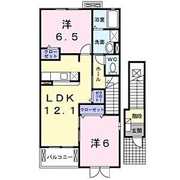 ライフステージ　ウエスト 2階2LDKの間取り