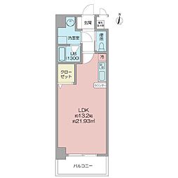 アヴニール白壁 4階ワンルームの間取り