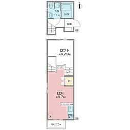 JR中央本線 新守山駅 徒歩5分の賃貸アパート 2階ワンルームの間取り