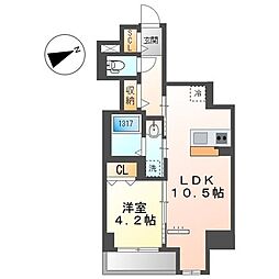 名古屋市営東山線 新栄町駅 徒歩5分の賃貸マンション 8階1LDKの間取り