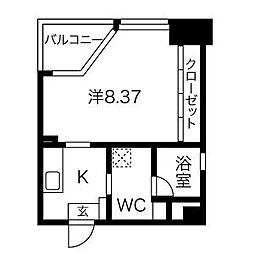 名古屋市営桜通線 高岳駅 徒歩5分の賃貸マンション 7階1Kの間取り