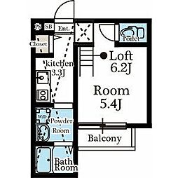 グリーンレイク中小田井 2階1Kの間取り