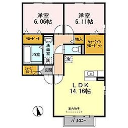 ガイドウェイバス志段味線 金屋駅 徒歩6分の賃貸アパート 2階2LDKの間取り