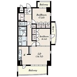 サムティレジデンス名城公園 3階2LDKの間取り