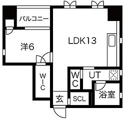 RINASCERE 7階1LDKの間取り