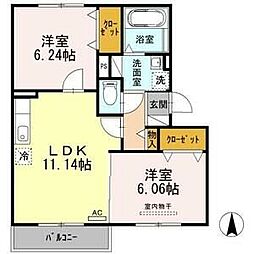 名古屋市営鶴舞線 庄内通駅 徒歩15分の賃貸アパート 3階2LDKの間取り
