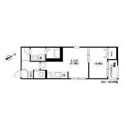ハーモニーテラス押切 2階1LDKの間取り
