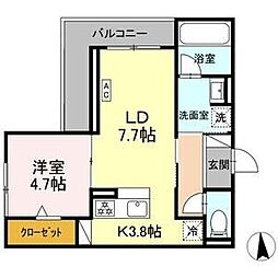 ヴィラパルム 2階1LDKの間取り