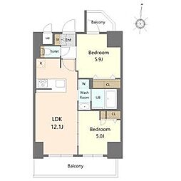 S-RESIDENCE高岳ardent 2LDKの間取図画像