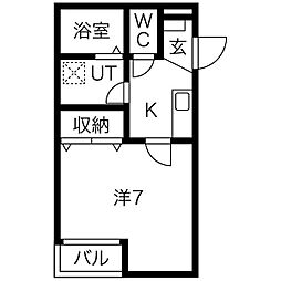 プランドール・エス 1Kの間取図画像