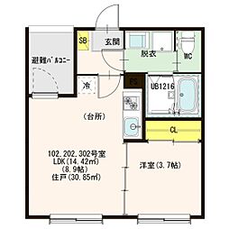 ハーモニーテラス小田井 1LDKの間取図画像
