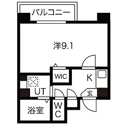 シェリー 1Kの間取図画像