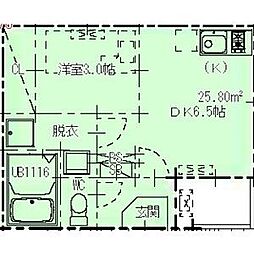 ハーモニーテラスCREST浄心 1DKの間取図画像