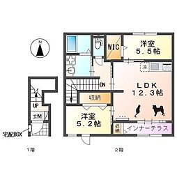 名古屋市北区丸新町アパート 2LDKの間取図画像