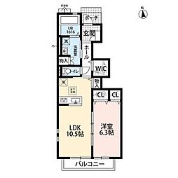 クレール香流 1LDKの間取図画像