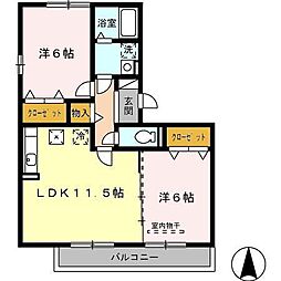 グラスツインA棟 2LDKの間取図画像