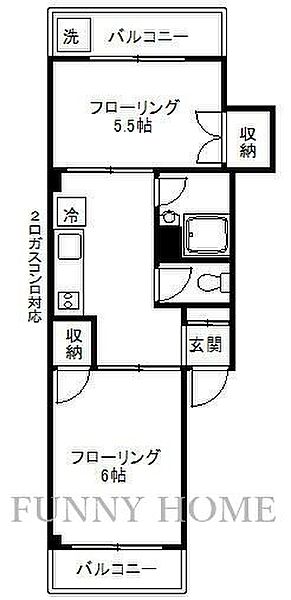 東京都世田谷区野沢4丁目(賃貸マンション2K・2階・34.71㎡)の写真 その2