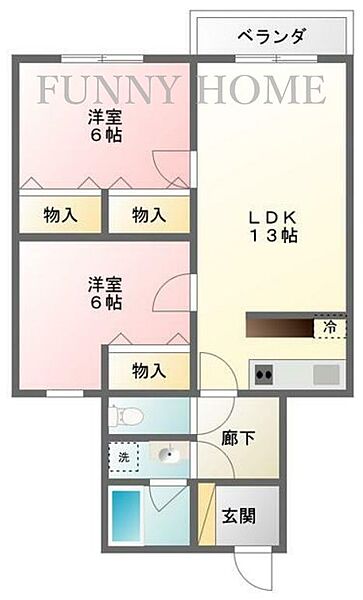 東京都世田谷区砧2丁目(賃貸マンション2LDK・4階・61.25㎡)の写真 その2