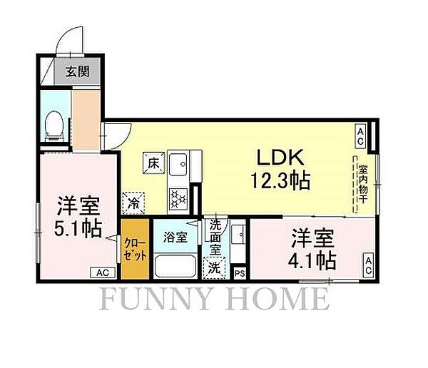 東京都世田谷区祖師谷2丁目(賃貸アパート2LDK・1階・47.35㎡)の写真 その2