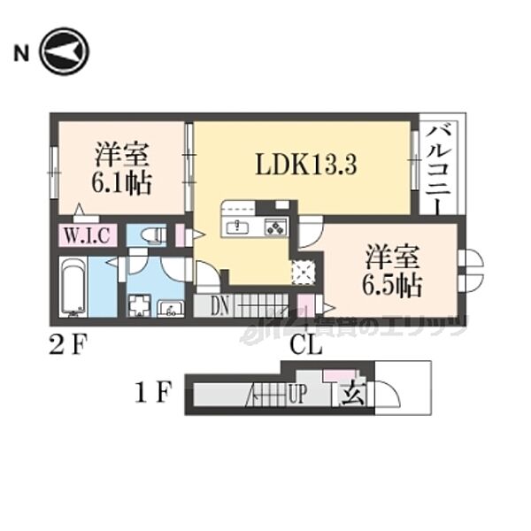 京都府南丹市園部町横田７号(賃貸アパート2LDK・2階・59.58㎡)の写真 その2