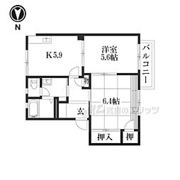 テラス花水木 2階2Kの間取り