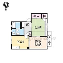 JR舞鶴線 西舞鶴駅 徒歩30分の賃貸アパート 2階2Kの間取り