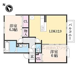 コンフォール・ヴィラD 2LDKの間取図画像