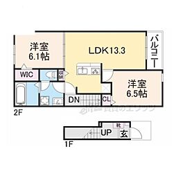 グラン・サフィールI 2階2LDKの間取り