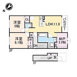 コート・ヴィレッジII 2階2LDKの間取り