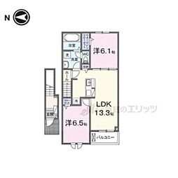 キング・ヒルズII 2階2LDKの間取り