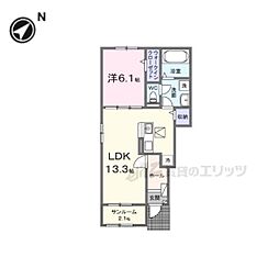 グラン・サフィールII 1階1LDKの間取り