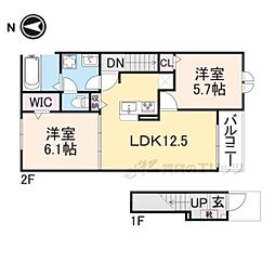 JR福知山線 篠山口駅 7.1kmの賃貸アパート 2階2LDKの間取り
