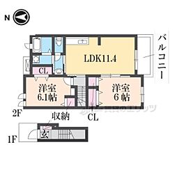 ブライト岡崎 2階2LDKの間取り